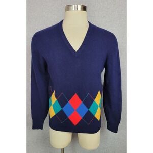 Vtg Glenmac Scotch House Mens Geelong Lambswool Argyle V Neck Sweater Scotland M